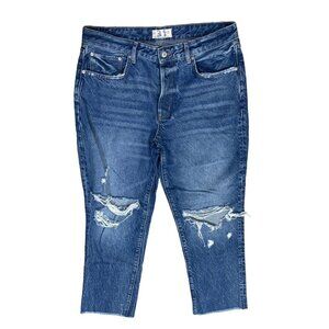 New We The Free Good Time Relaxed Skinny Jeans Dark Indigo Distressed Size 31